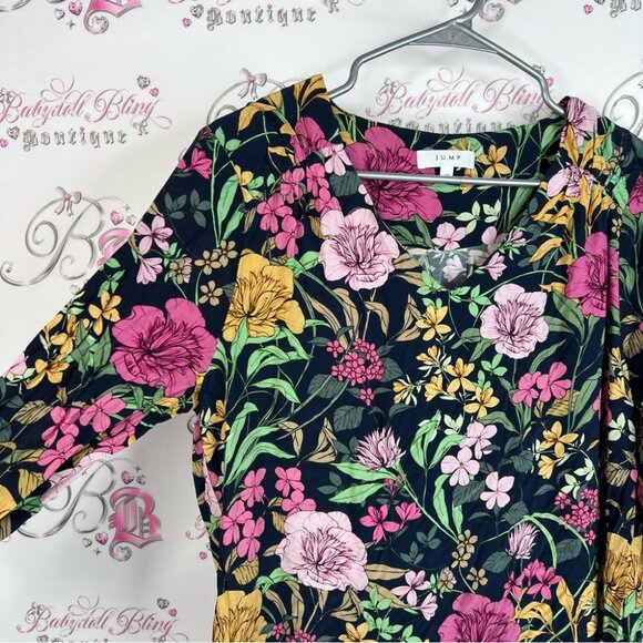 Jump dress long sleeve flowers Floral Midi Dress - Black, Pink, and Gold - Picture 8 of 13